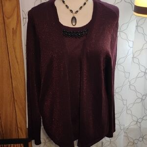 NY Collection Sparkle Plum Layered-Look Women's Top